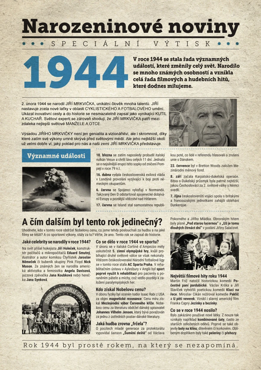 Narozeninové noviny 1944 s vlastní fotografiía textem