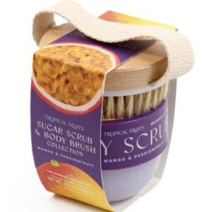 Dárková sada cukrového peelingu a masážního kartáče – Mango & Passionfruit