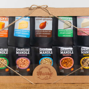 Dárková sada křupavých lyofilizovaných sýrů a španělských mandlí