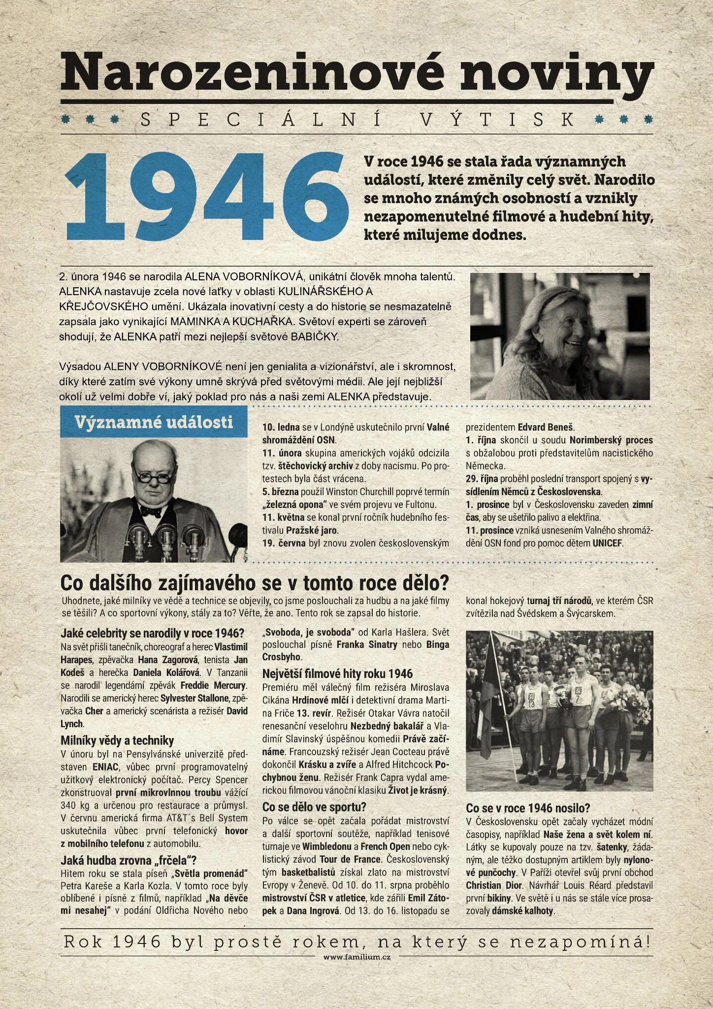 Narozeninové noviny 1946 s vlastní fotografií a textem