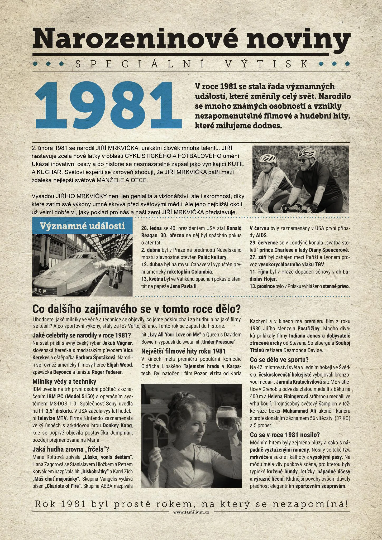 Narozeninové noviny 1981 s vlastní fotografií a textem